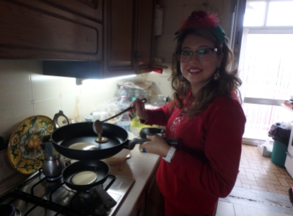 Cousin Mariangela makes flapjacks o Christmas morning, a Cuffaro family tradition.