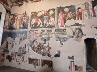 The "Painted Room" inside the fortress, which was built in 1359–1370 by the architect Matteo Gattapone of Gubbio for Cardinal Albornoz. This room is covered in 15th-century frescoes, or what's left of them.