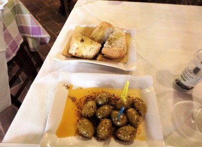 The appetizer. Those olives were so good. And spicy! The bread? Divine.