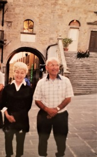 My mom and Uncle Charlie in the piazza in Cortona, 2003. The next day, Uncle Charlie drove us around Tuscan wine country. He was a great tour guide.